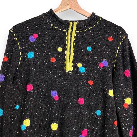 Vintage Coldwater Creek 1/4 Zip Pullover Polka Dot Wool Blend Sweater Women's M - Picture 3 of 8
